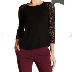 Rebecca Taylor Silk Blend Jersey & Lace Blouse